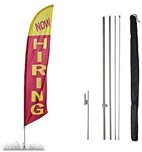 Vispronet Now Hiring Feather Banner Swooper Flag Kit - 13.5ft Swooper Flag with Pole Sets and Ground Spike - Flag Printed in The USA