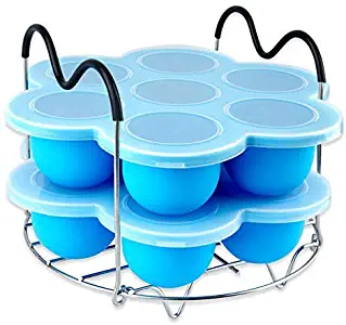 Silicone Egg Bites Molds for Instant Pot Accessories,Including Steamer Rack Trivet with Heat Resistant Handles.Versatile Egg Poachers Set for 6qt & 8qt Electric Pressure Cooker 2 PACK - Blue