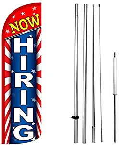 Now Hiring - Windless Feather Swooper Flag Banner Sign Kit Starburst rq-h