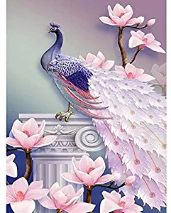 Pink Peacock Diamond Painting Kit for Adults, 5D Full Drill DIY Arts & Crafts Bling Artwork Decor Gift Set with Crystal Rhinestone Gems 11.81x15.75 inch