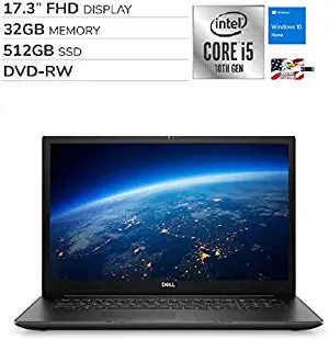 2020 Dell Inspiron 17 3793 Premium 17.3” FHD Laptop Intel Quad-Core i5-1035G1 1.0 GHz 32GB RAM 512GB SSD DVDWebcam Bluetooth Wi-Fi HDMI Win 10 Home 32GB PCS USB Card Bundle