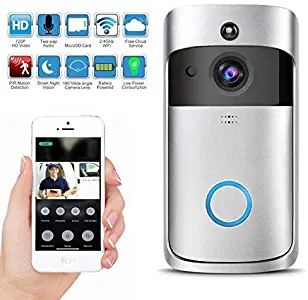 Wireless Video Doorbell with LED Ring Button HD WiFi Camera with Real-time Video, Two-Way Talk, Night Vision, PIR Motion Detection, SD Card iOS Android,Powered by AC & DC & Battery (6 Months Work)